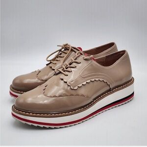 Zara Woman Tan Patent Platform Oxford Derby Shoes Heart Shaped Tongue